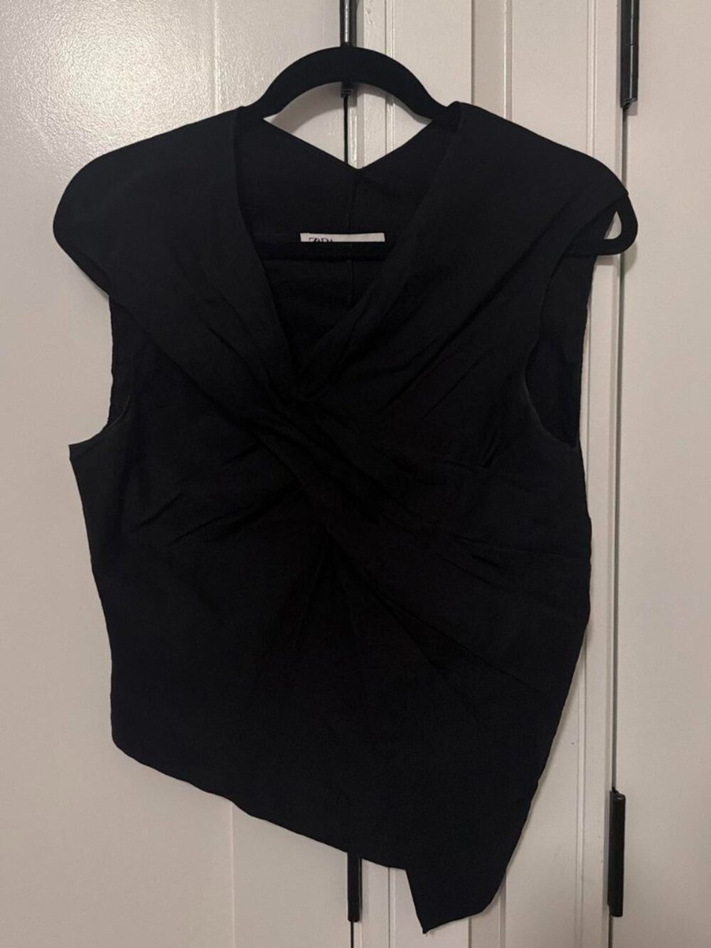 Zara black asymmetrical blouse with ruched detail
